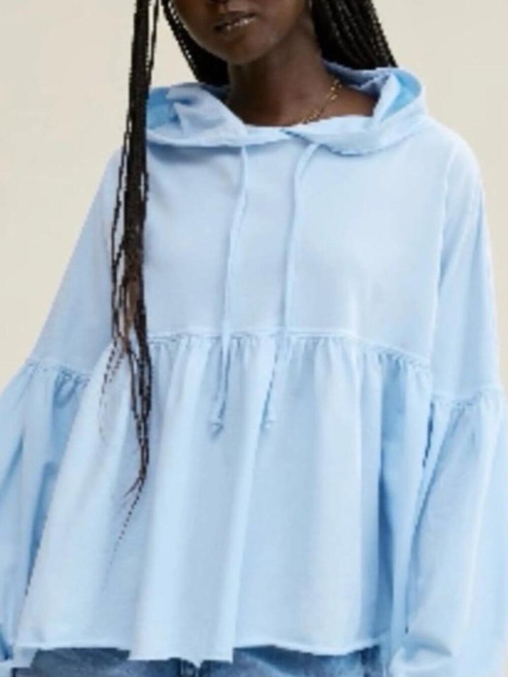 Aerie Light Blue Oversized Peplum Puff Sleeve Hoodie